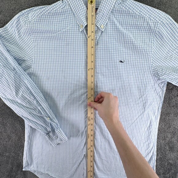 Vineyard Vines Long Sleeve Button Up Mens Slim Fit Whale Shirt Blue Check Large - Picture 3 of 16